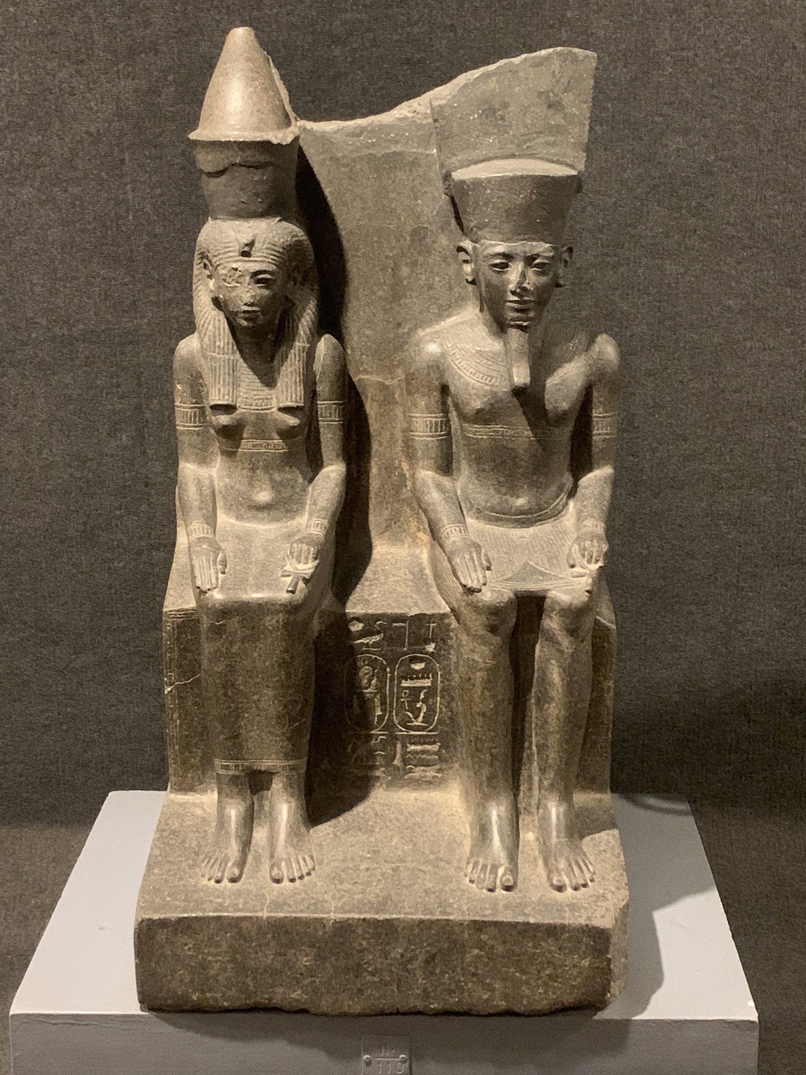 Double statue of Amun and Mut displayed in Luxor Museum