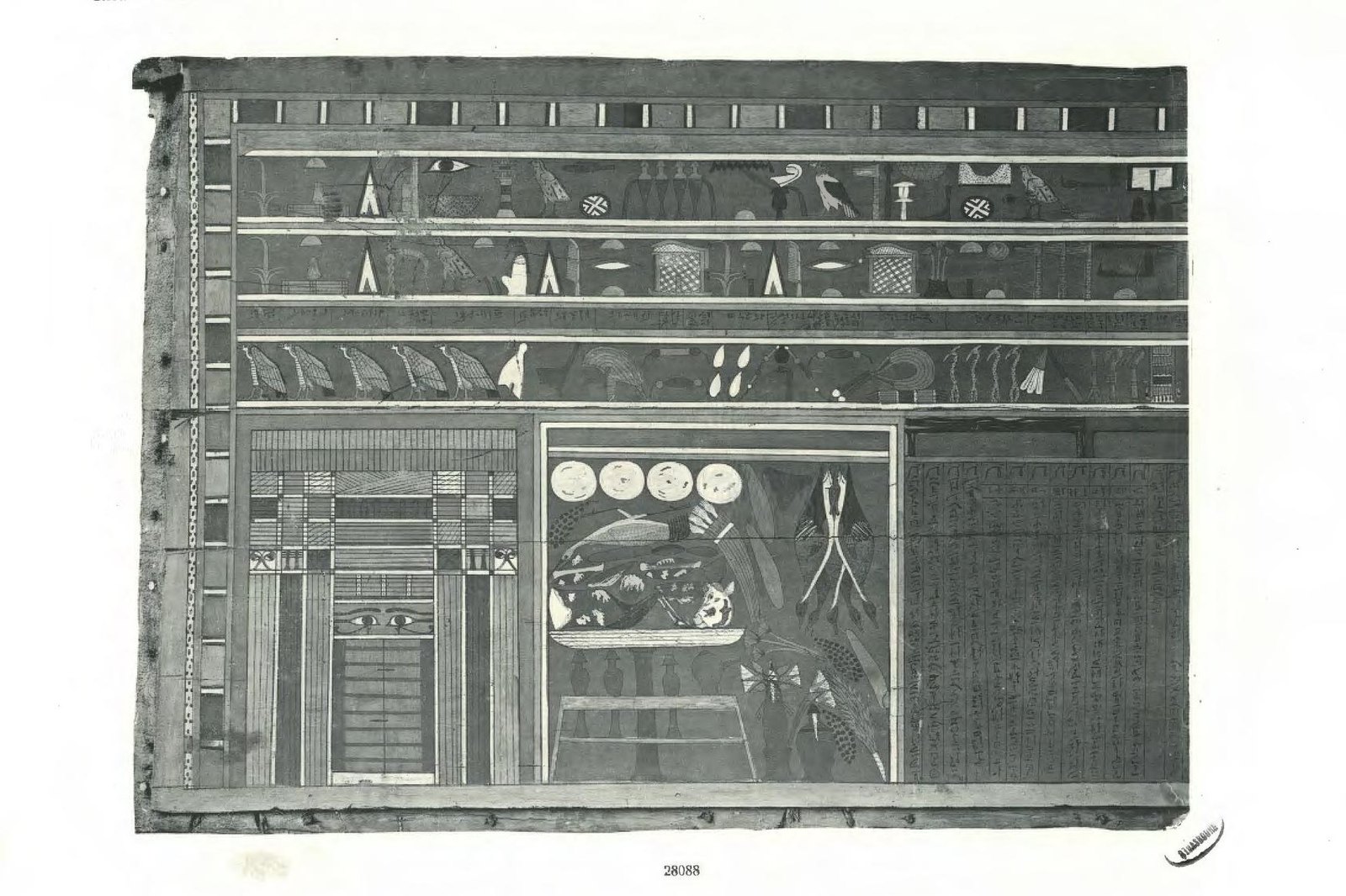 Historic archaeological photograph of a decorated Egyptian coffin